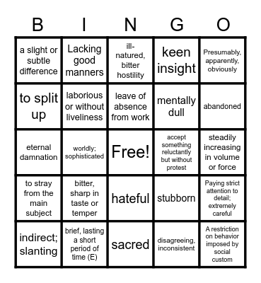 Vocabulary 6-10 Bingo Card