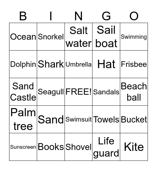 A Day at the Beach Bingo Card