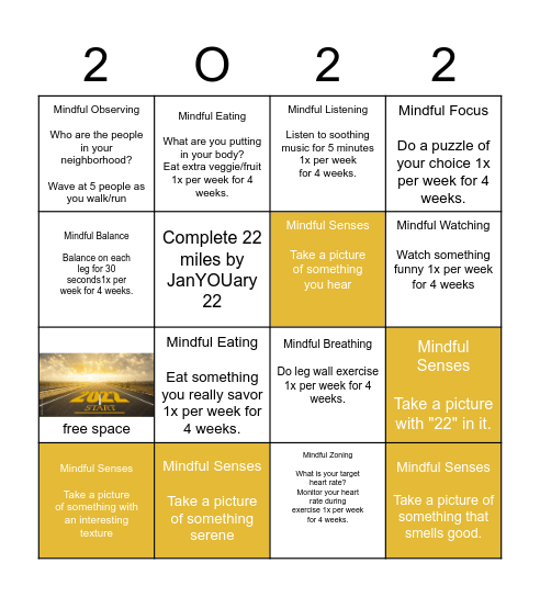 JanYOUary = "A New Mindful You!" Bingo Card