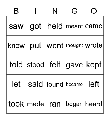 past simple irregular verbs Bingo Card