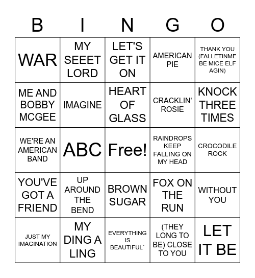 70'S #1'S Bingo Card