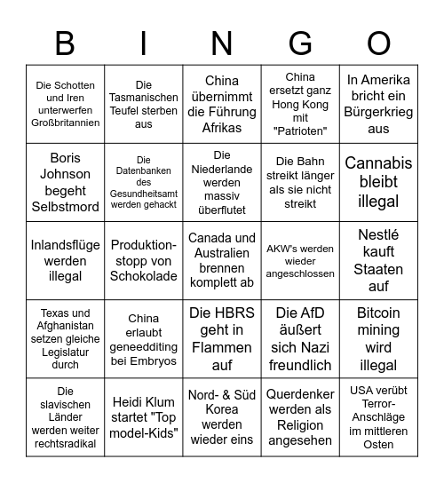 Katastrophen Bingo Card