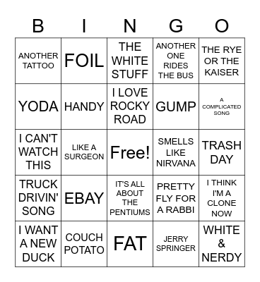 WEIRD AL Bingo Card