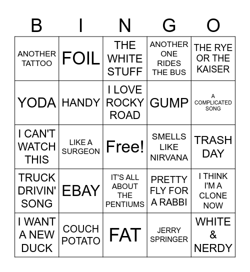 2-WEIRD AL Bingo Card