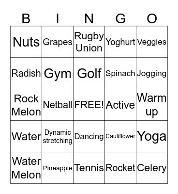 Health and Physical Education  Bingo Card