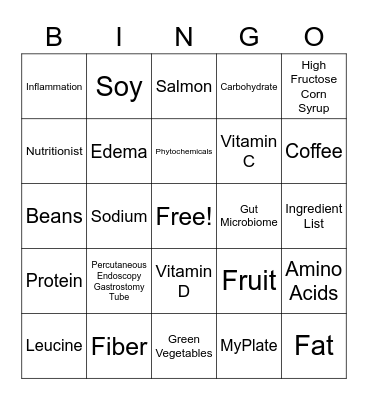 Nutrition Bingo Card