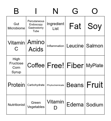 Nutrition Bingo Card