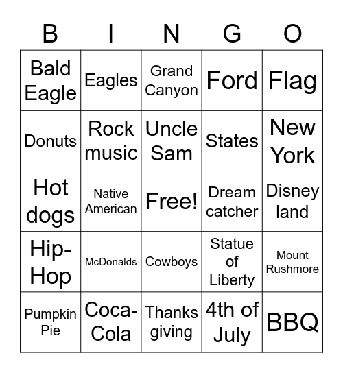 America Bingo Card