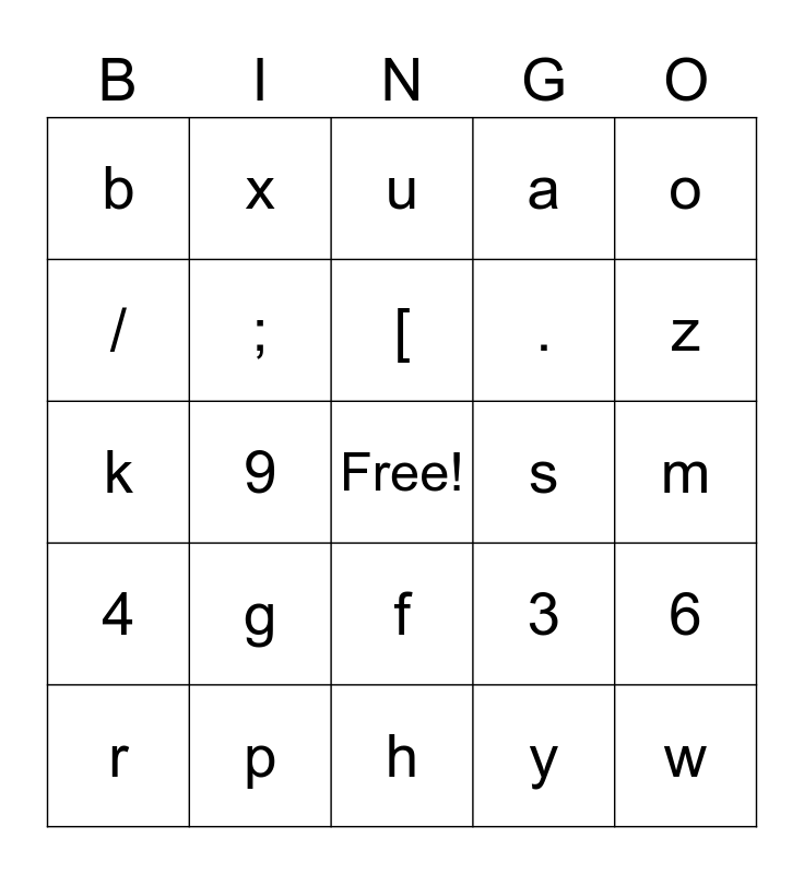 PRACTICE Bingo Card