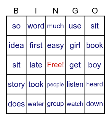 Grade 2 Sight Words Bingo Card