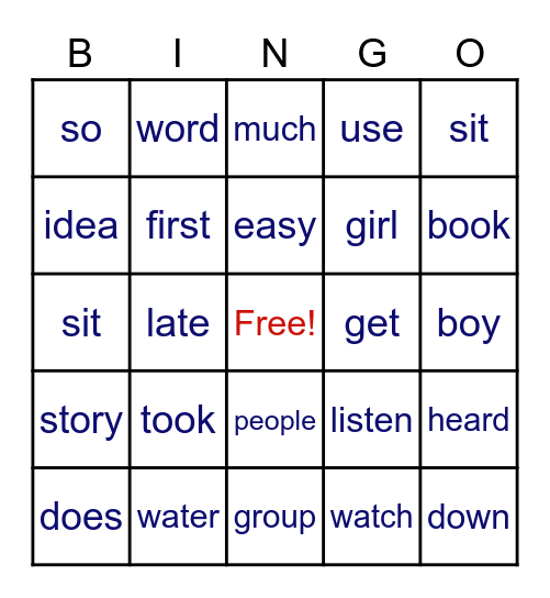 Grade 2 Sight Words Bingo Card