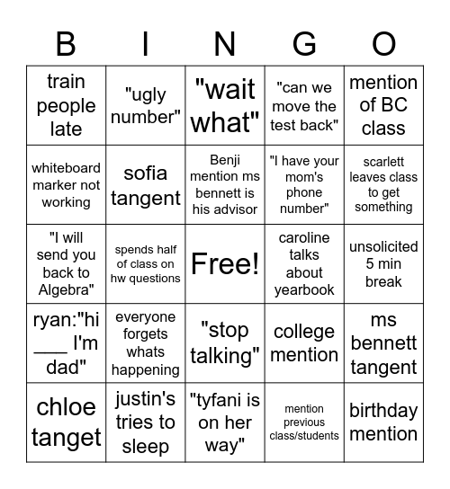 Calc Bingo Card