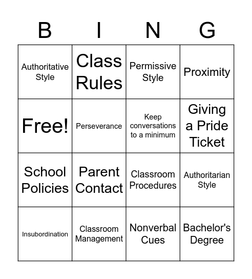 Effective Learning Environments Bingo Card