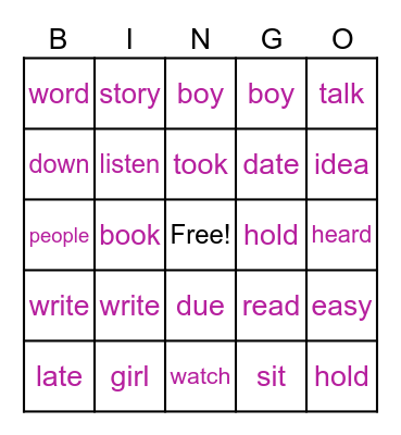 Grade 2 Sight Words Bingo Card