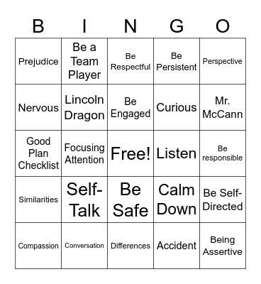 Second Step Bingo Card