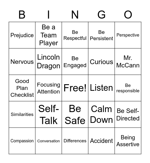 Second Step Bingo Card