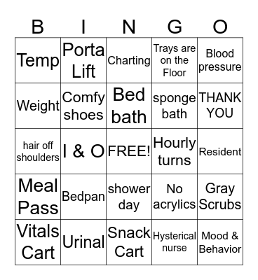 Nurse Aide Week Bingo Card