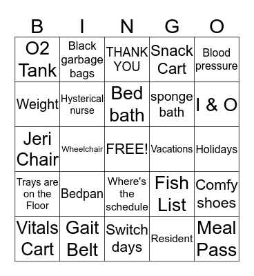 Nurse Aide Week Bingo Card