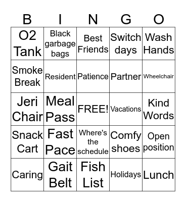 Nurse Aide Week Bingo Card