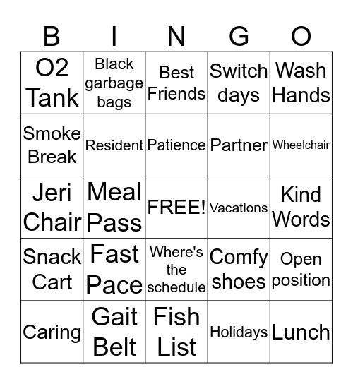 Nurse Aide Week Bingo Card