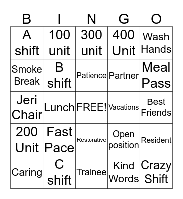 Nurse Aide Week Bingo Card