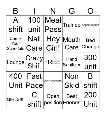 Nurse Aide Week Bingo Card