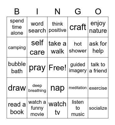 coping skils Bingo Card