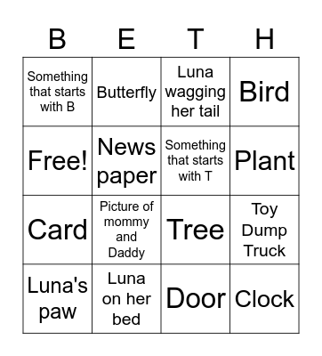 In the house bingo Card