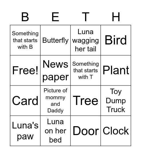 In the house bingo Card