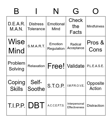 DBT Bingo Card