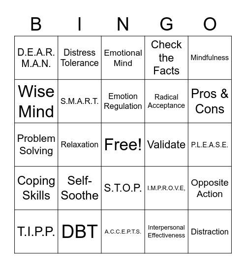 DBT Bingo Card