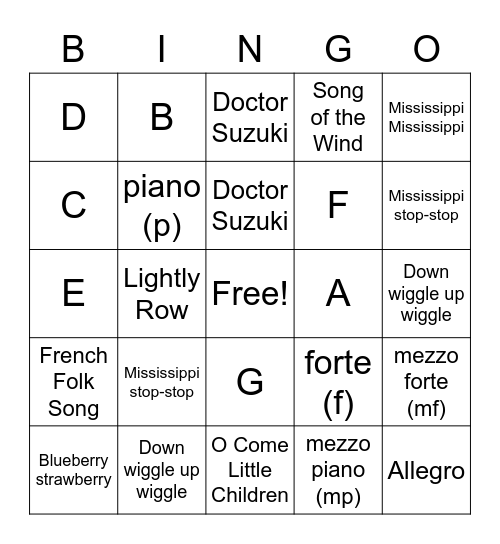 Cello Bingo Card