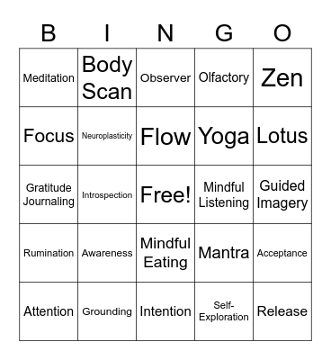 Mindfulness Bingo Card