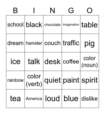 ASL - Random Words Bingo Card