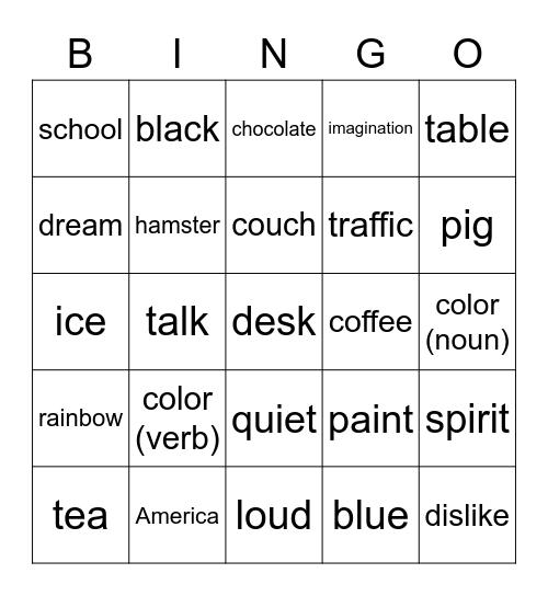 ASL - Random Words Bingo Card