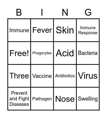 Immunity Bingo Card