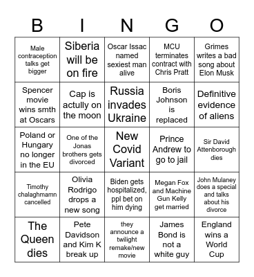 Actual 2022 Bingo Card