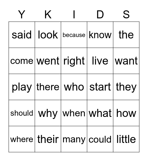 Sight Words - 1st Grade Bingo Card