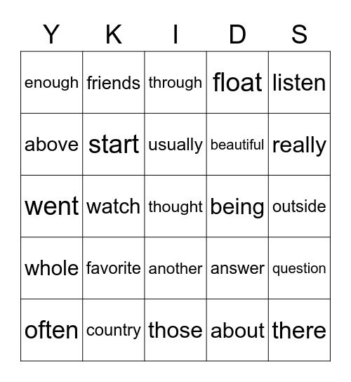 Sight Words - 2nd Grade Bingo Card