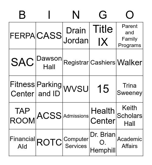 NEW STUDENT ORIENTATION Bingo Card