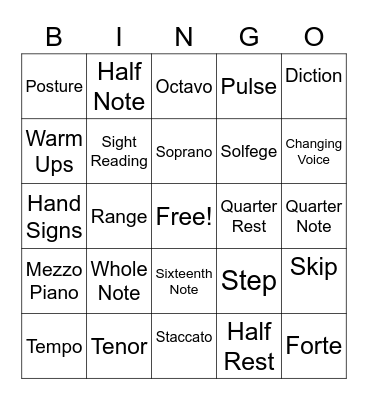 Choir Bingo Card