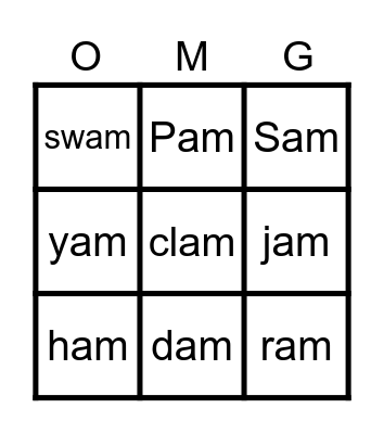 -am Family Bingo Card