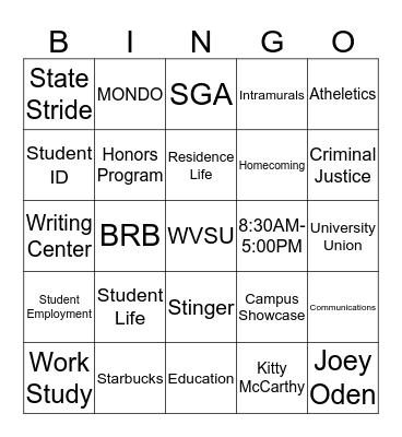 NEW STUDENT ORIENTATION Bingo Card