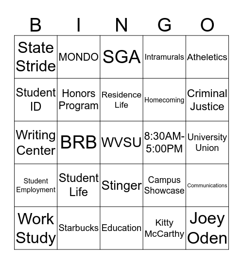 NEW STUDENT ORIENTATION Bingo Card