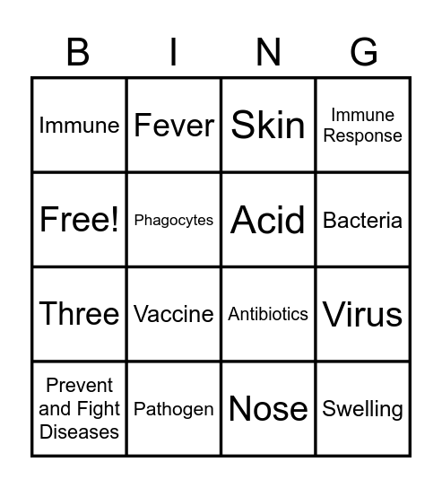 Immunity Bingo Card