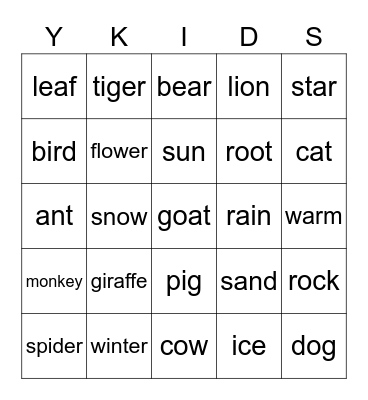 Science - 1st & 2nd Grade Bingo Card