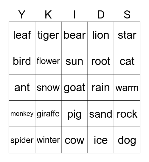 Science - 1st & 2nd Grade Bingo Card