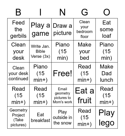 Bennett - Wednesday Bingo Card