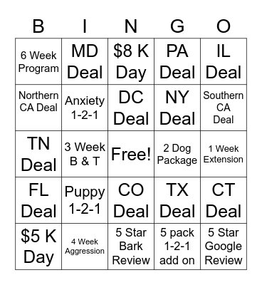 Bark & Birch Sales Bingo Card