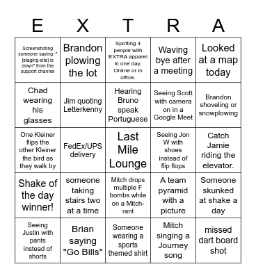 EXTRA Bingo Card